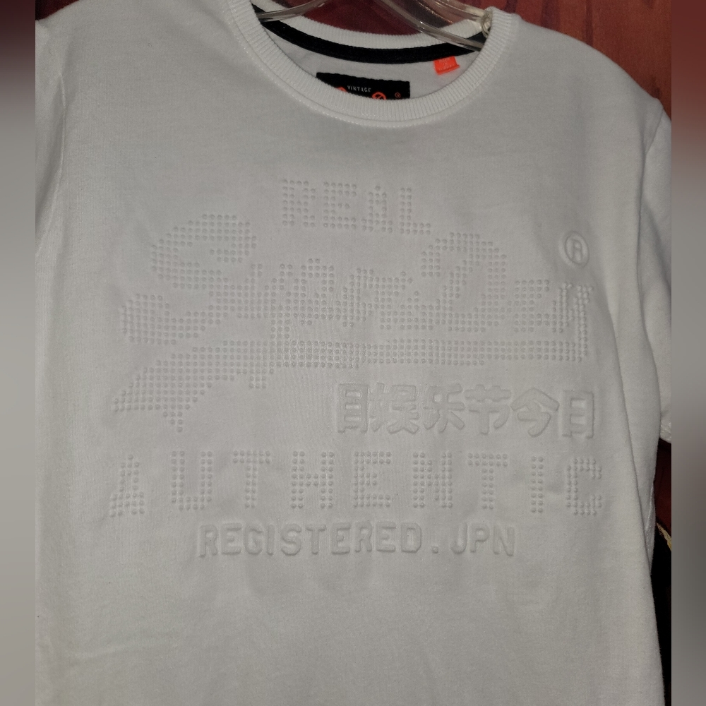 Superdry Vintage Mens White Crew Neck Short Sleeve Braille Style T-shirt Small